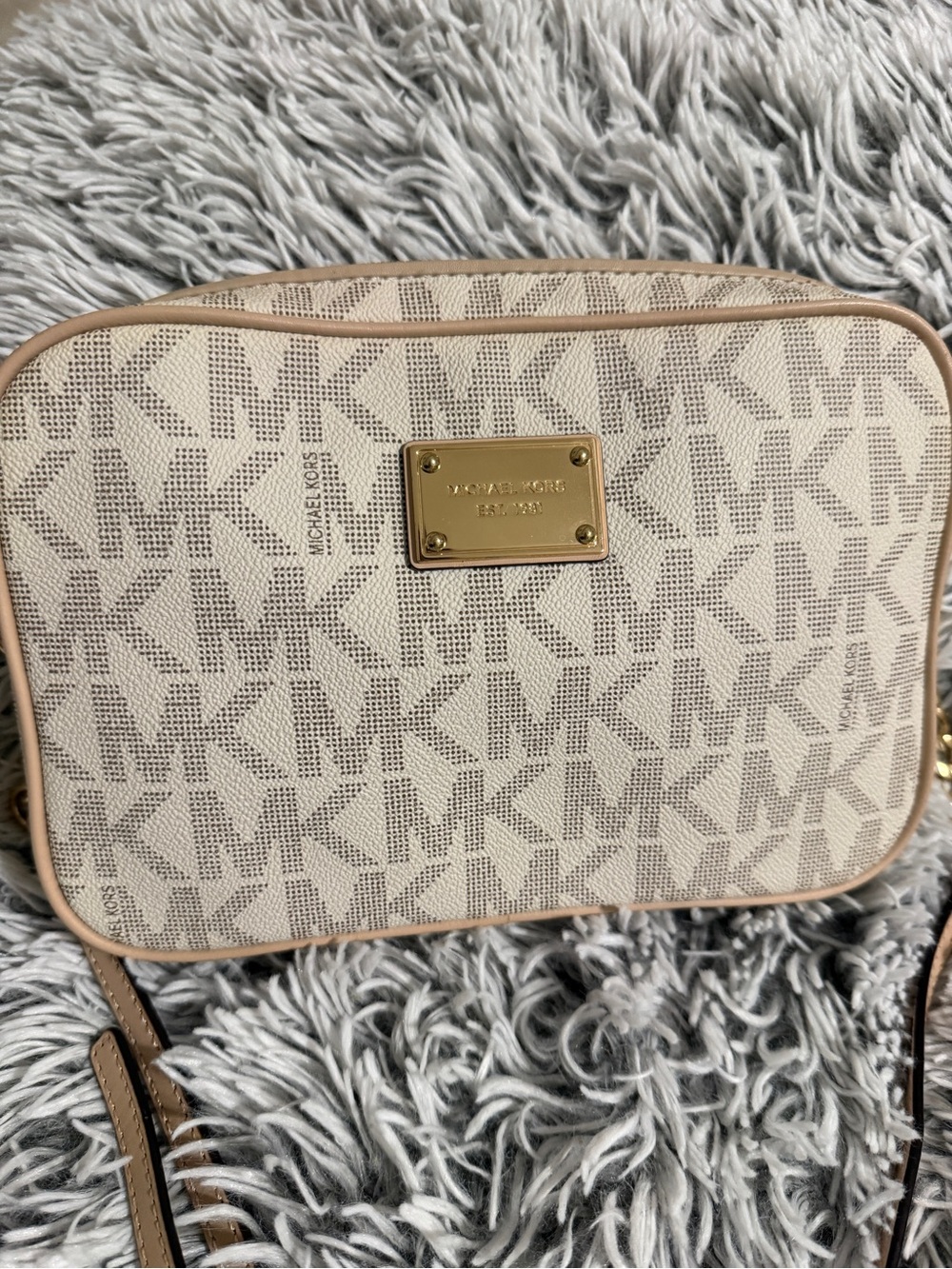 Michael Kors Cream and Tan Signature Crossbody Bag